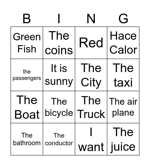 Vamos A Viajar bingo Card