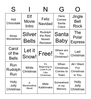 Holiday SINGO! Bingo Card