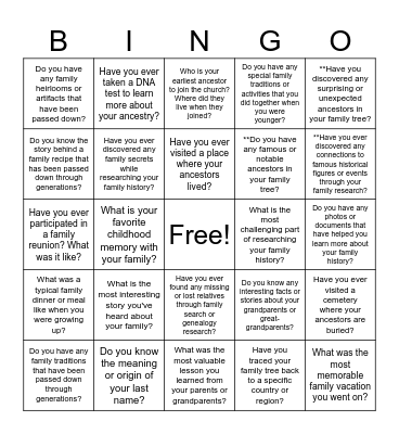 Family Search Bingo Card