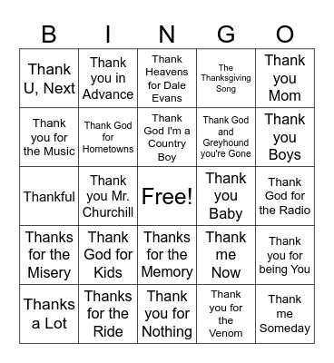 Thanksgiving game 1 Bingo Card
