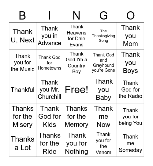 Thanksgiving game 1 Bingo Card