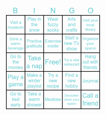 Winter self care Bingo Card
