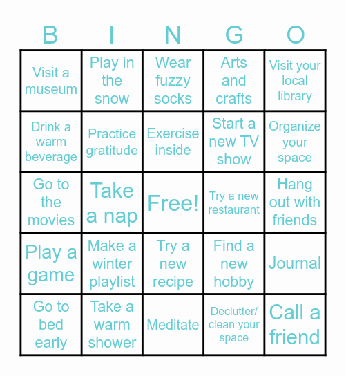 Winter self care Bingo Card