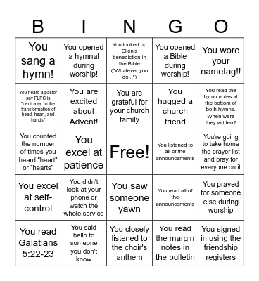 FLPC Advent Bingo Card