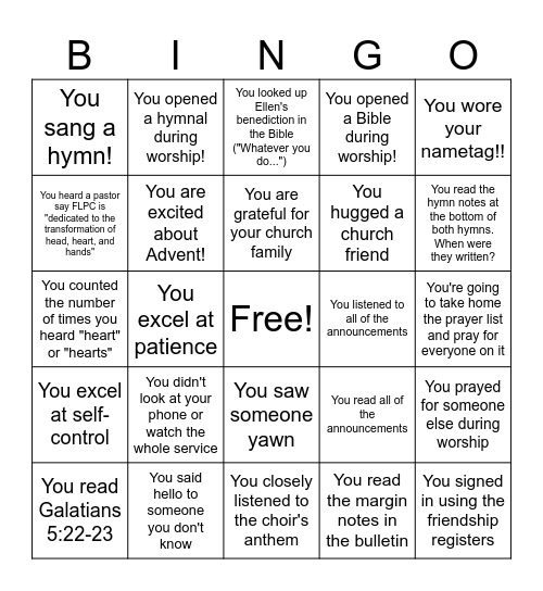 FLPC Advent Bingo Card
