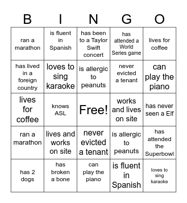 LV "Get to Know Me" Bingo Card
