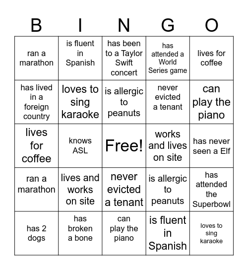LV "Get to Know Me" Bingo Card