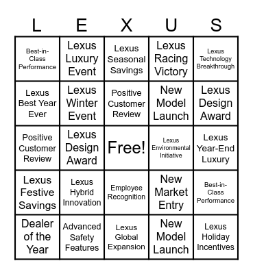 Lexus Best Ever 2025 BINGO Card