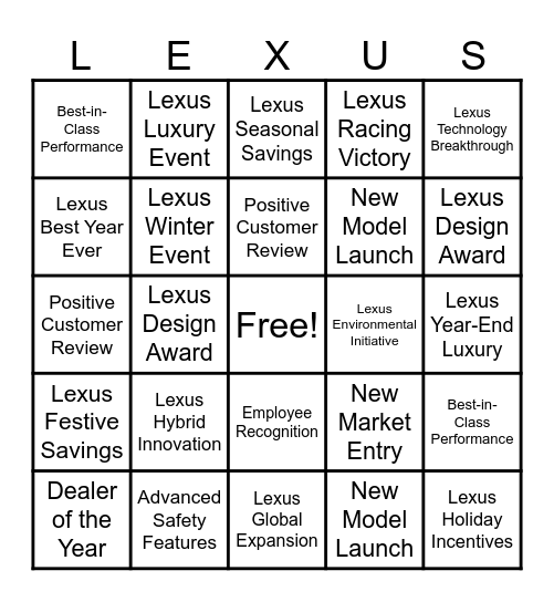 Lexus Best Ever 2025 BINGO Card