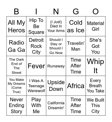 STRANGER THINGS Bingo Card