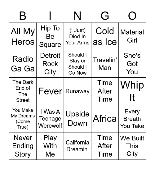 STRANGER THINGS Bingo Card