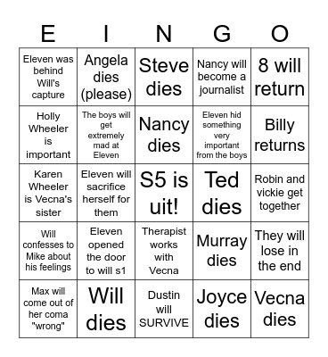 Stranger things S5 Bingo Card