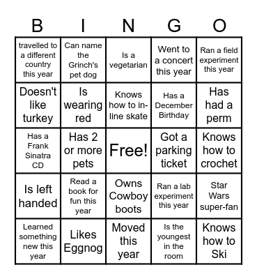 SBS Holiday Party Bingo Card