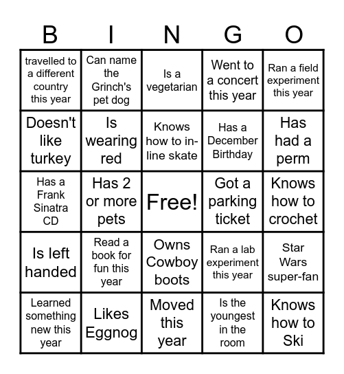 SBS Holiday Party Bingo Card