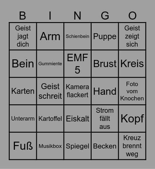 Phasmophobia Bingo Card