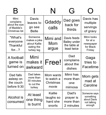 Thanksgiving Bingo Card
