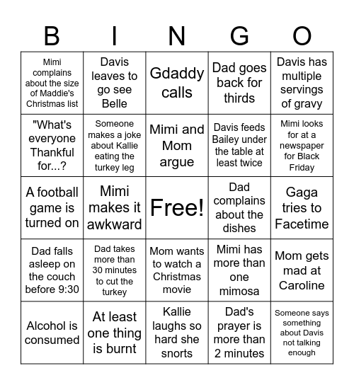 Thanksgiving Bingo Card