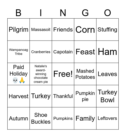 Thanksgiving Bingo Card