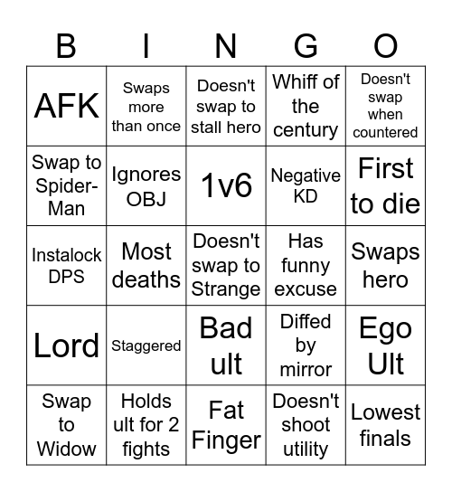 Spectate Rivals Bingo Card