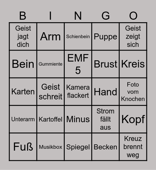 Phasmophobia Bingo Card