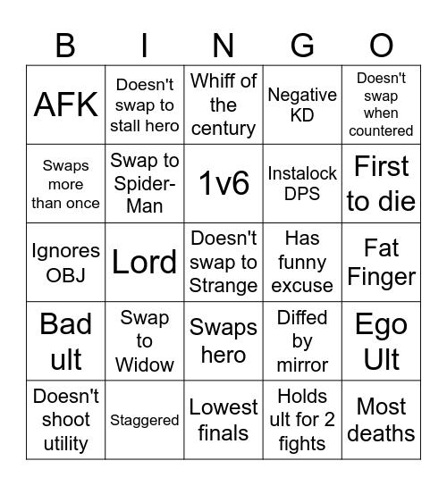 Spectate Rivals Bingo Card