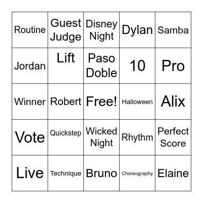 DWTS Bingo Card