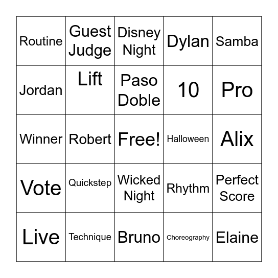 DWTS Bingo Card