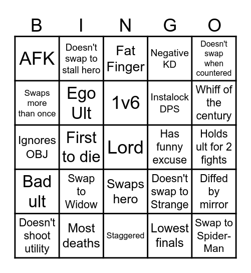 Spectate Rivals Bingo Card