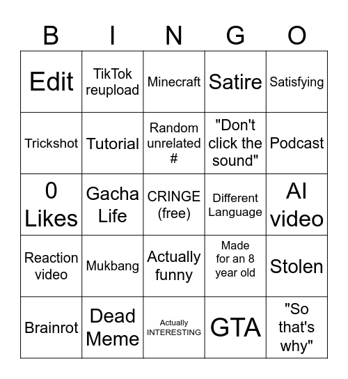 2025 yt shorts bingo Card