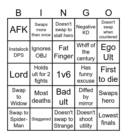 Spectate Rivals Bingo Card