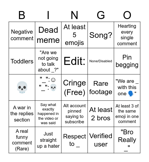 2025 yt shorts bingo! Bingo Card