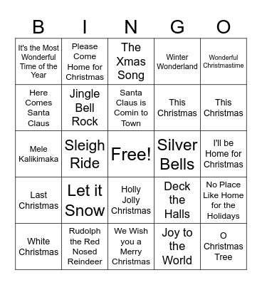 Christmas Song Bingo Card