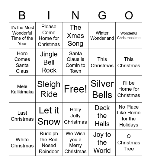 Christmas Song Bingo Card