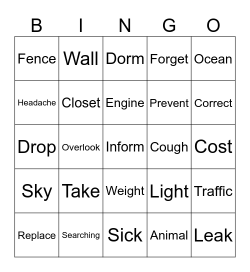ASL Bingo Unit 4 Bingo Card