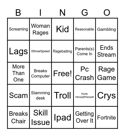 Rage Bingo Card