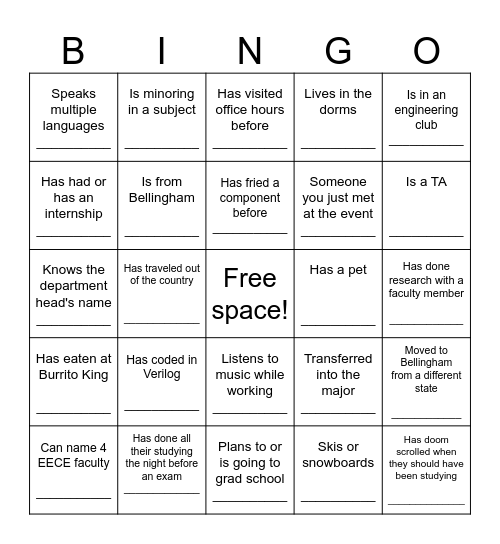 EECE EVENT BINGO Card