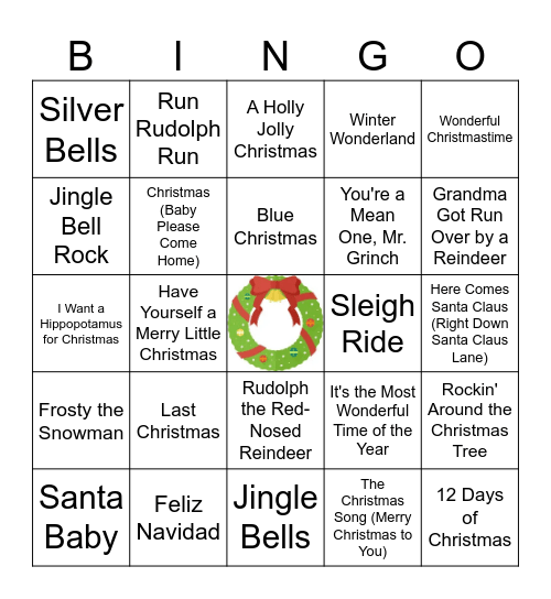 Christmas Jukebox Bingo Card