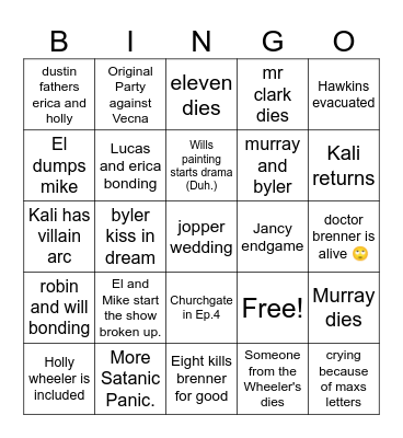 stranger things season 5 Bingo Card