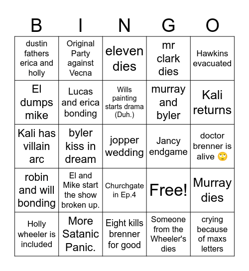 stranger things season 5 Bingo Card