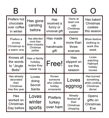 Christmas Party Bingo Card