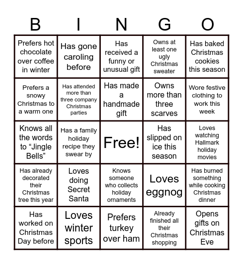 Christmas Party Bingo Card