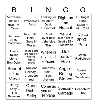 Musik-Bingo Card