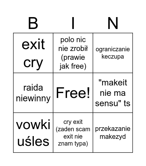 bingo gadki z polo Bingo Card