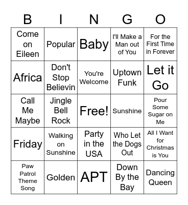 Musical Thanksgiving Bingo! Bingo Card