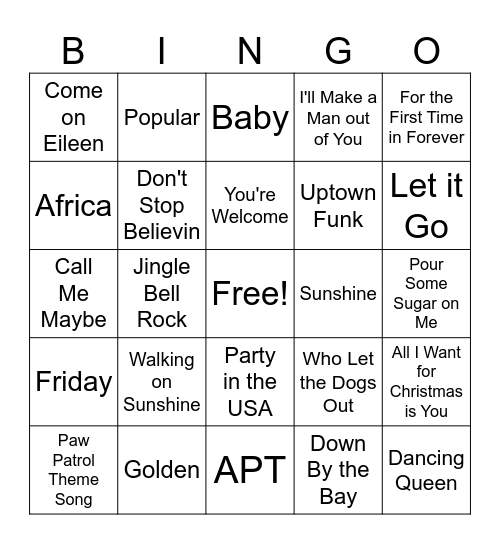 Musical Thanksgiving Bingo! Bingo Card