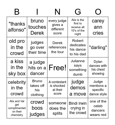DWTS 2025 Bingo Card