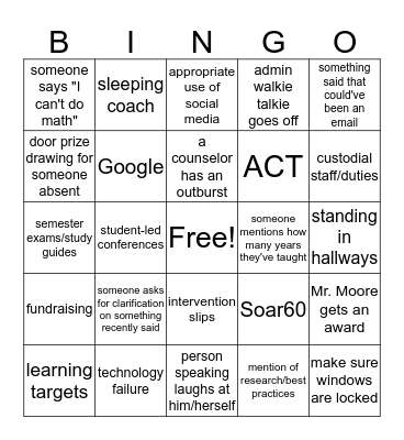 Faculty Meeting BINGO Card