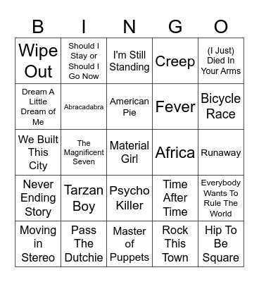 STRANGER THINGS Bingo Card