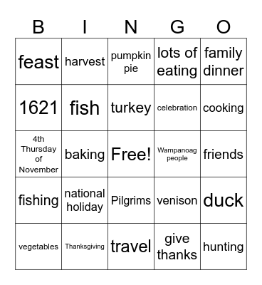 Thanksgiving Bingo Card