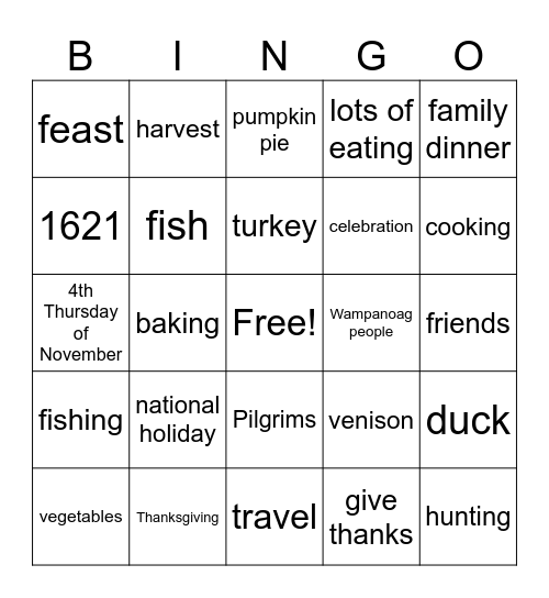 Thanksgiving Bingo Card